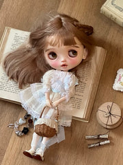 Soft White Blue Lace Blythe BJD Set - Handmade Doll Clothes - ToastDoll
