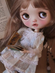 Soft White Blue Lace Blythe BJD Set - Handmade Doll Clothes - ToastDoll