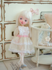 Beige Pink Lace Blythe BJD Dress - Handmade Doll Clothes - ToastDoll