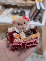 Handmade Doll Miniature, Woven Picnic Basket