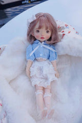 Plaid Puff Sleeve Blythe 1/6 BJD Light-Blue Outfit On Doll Display | ToastDoll