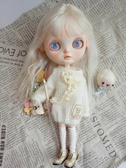 Soft White Sweater Blythe BJD Set - Handmade Doll Clothes - ToastDoll