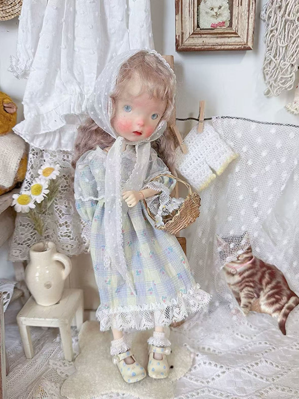 Blue Plaid Floral Blythe BJD Dress Set | ToastDoll