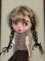 Bangs Double Braided Pigtails Blythe Wig - Handmade Doll Hair - ToastDoll
