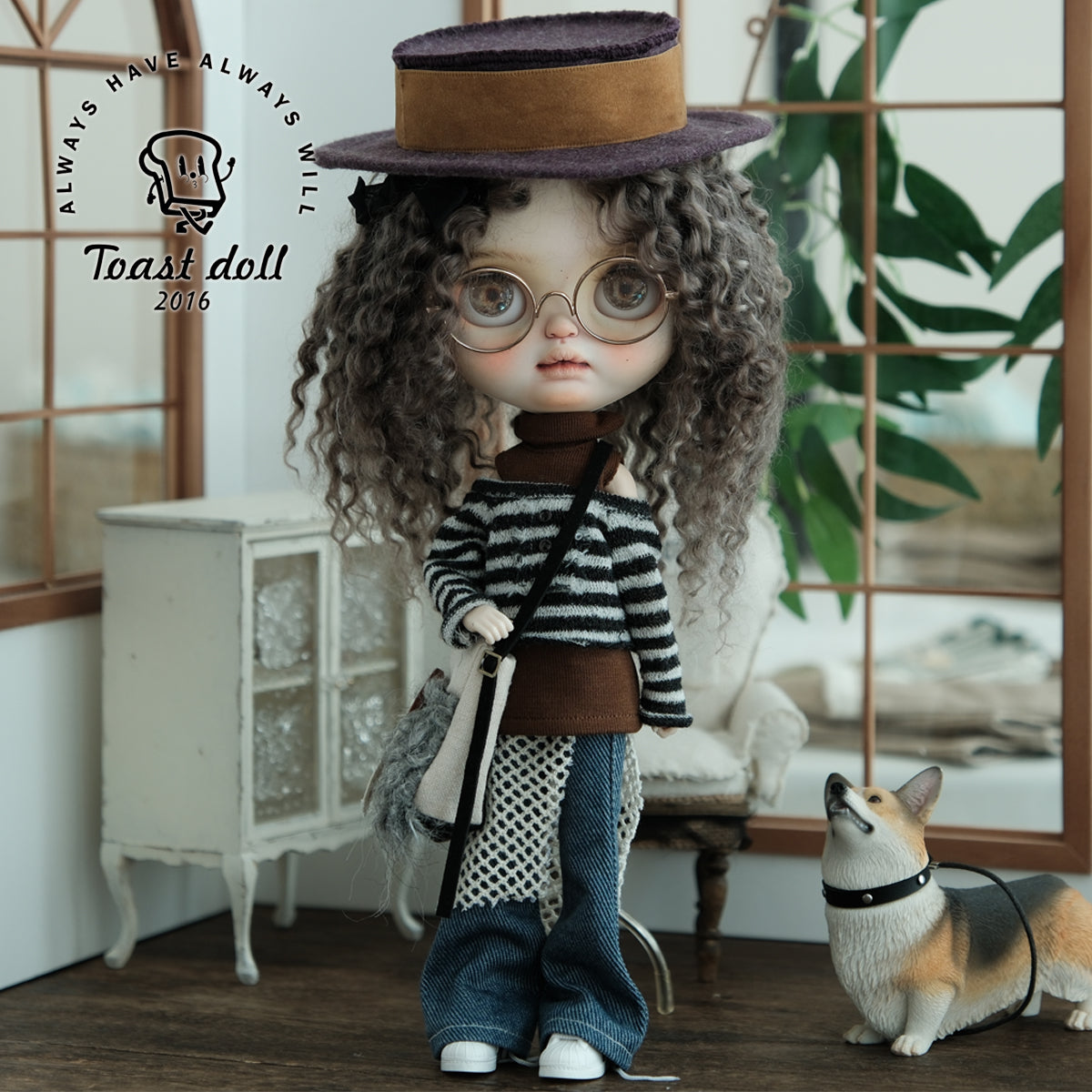 Handmade Outfit for Blythe/Obitsu/Pullip, Casual Denim Striped Shirt Hat Set