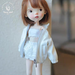 Handmade Outfit for Blythe/ Ob24/ Ob22/ Pullip, Leather Coat& Cake Layers Dress Set