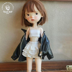 Handmade Outfit for Blythe/ Ob24/ Ob22/ Pullip, Leather Coat& Cake Layers Dress Set