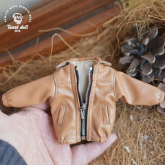 Handmade Outfit for Blythe/ Ob24/ Ob22/ Pullip, Leather Coat& Cake Layers Dress Set