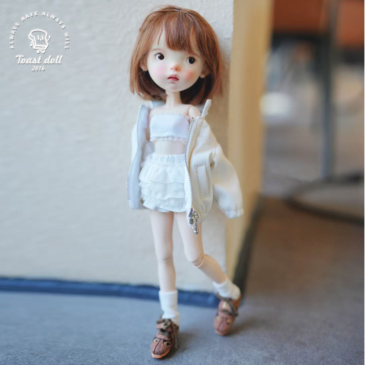 Handmade Outfit for Blythe/ Ob24/ Ob22/ Pullip, Leather Coat& Cake Layers Dress Set
