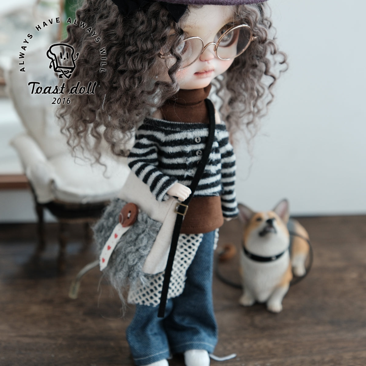 Handmade Outfit for Blythe/Obitsu/Pullip, Casual Denim Striped Shirt Hat Set