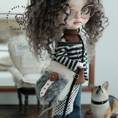 Handmade Outfit for Blythe/Obitsu/Pullip, Casual Denim Striped Shirt Hat Set