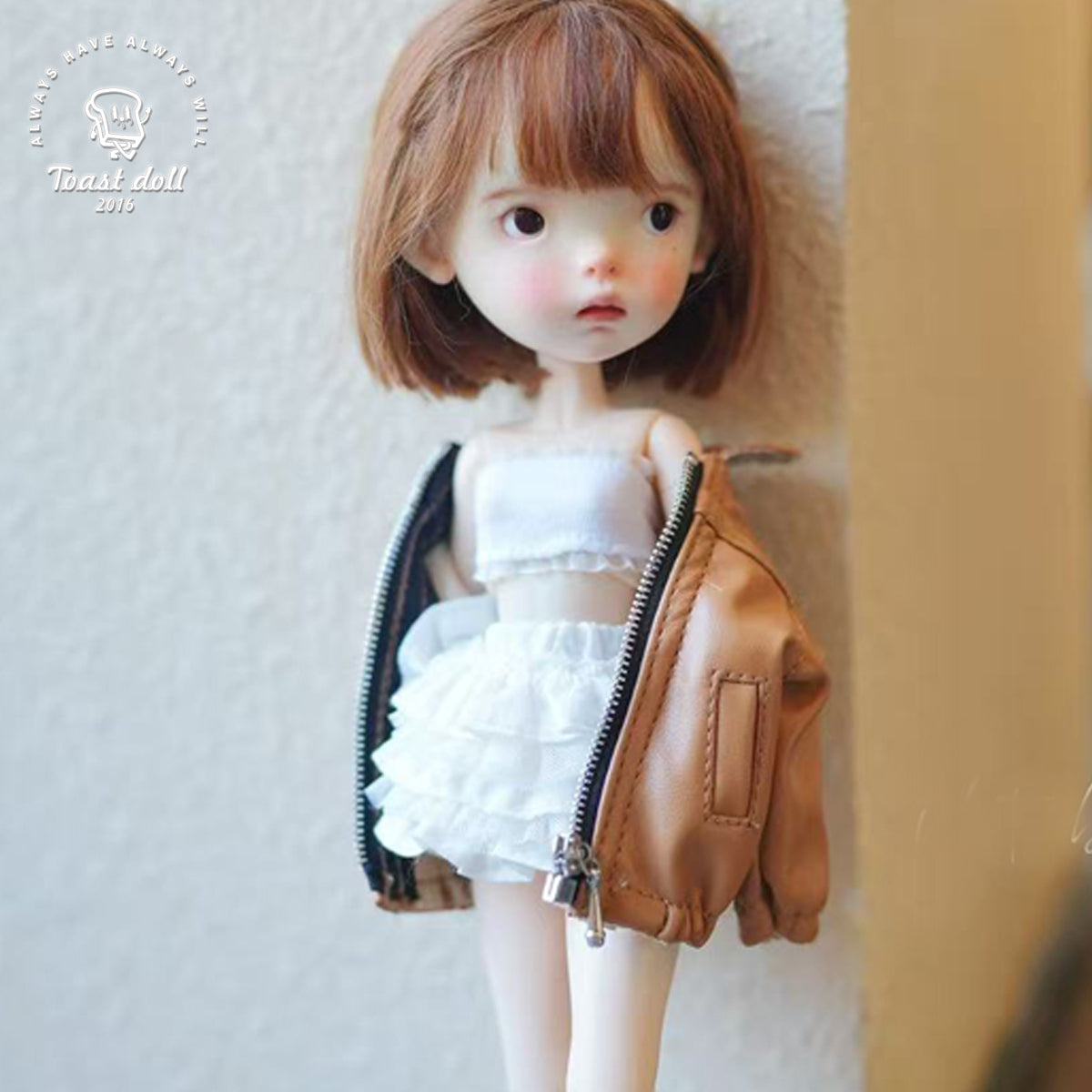 Handmade Outfit for Blythe/ Ob24/ Ob22/ Pullip, Leather Coat& Cake Layers Dress Set