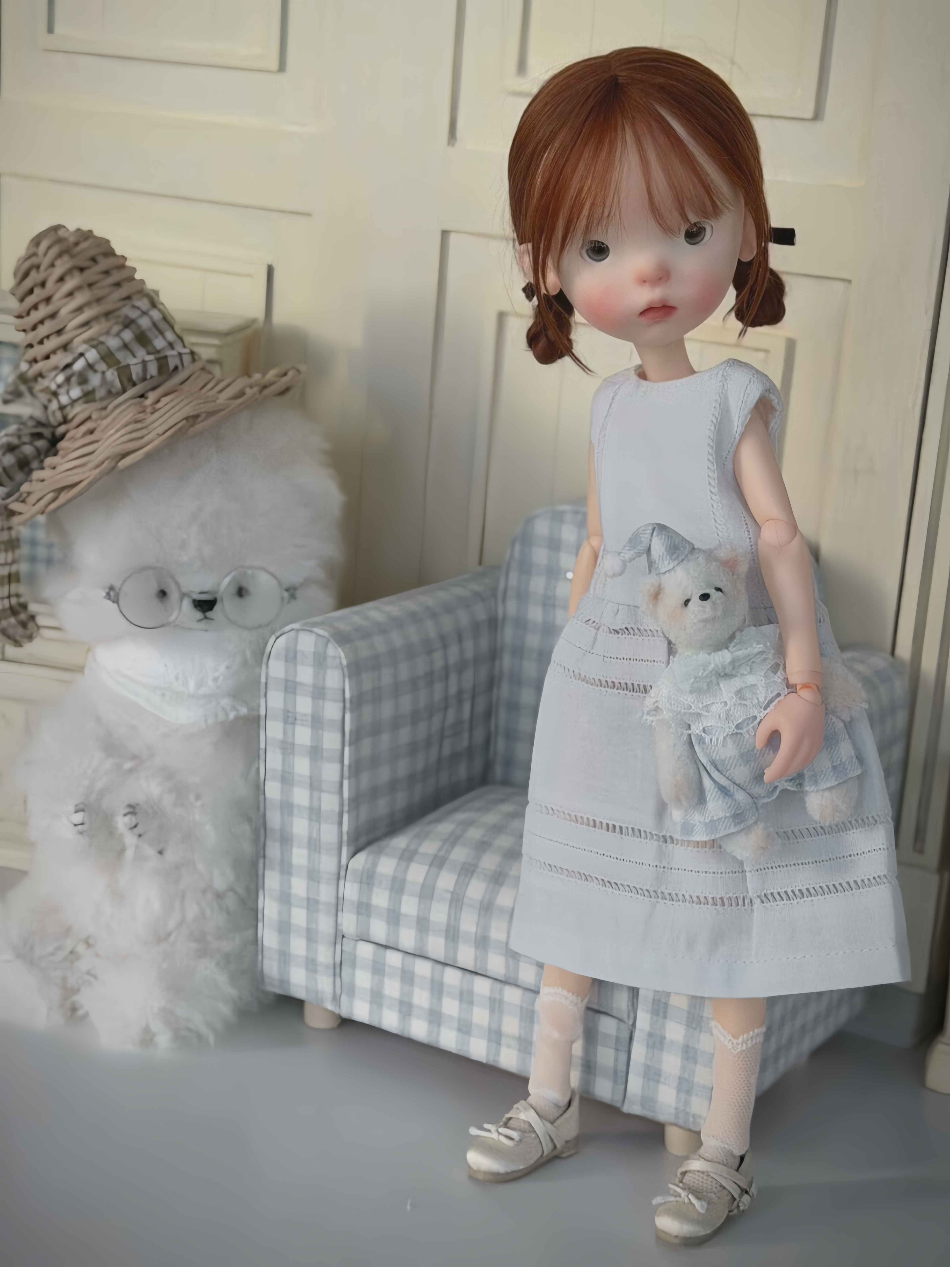 Eyelet Lace Blythe 1/6 BJD Light-carn Dress Set On Doll Display | ToastDoll