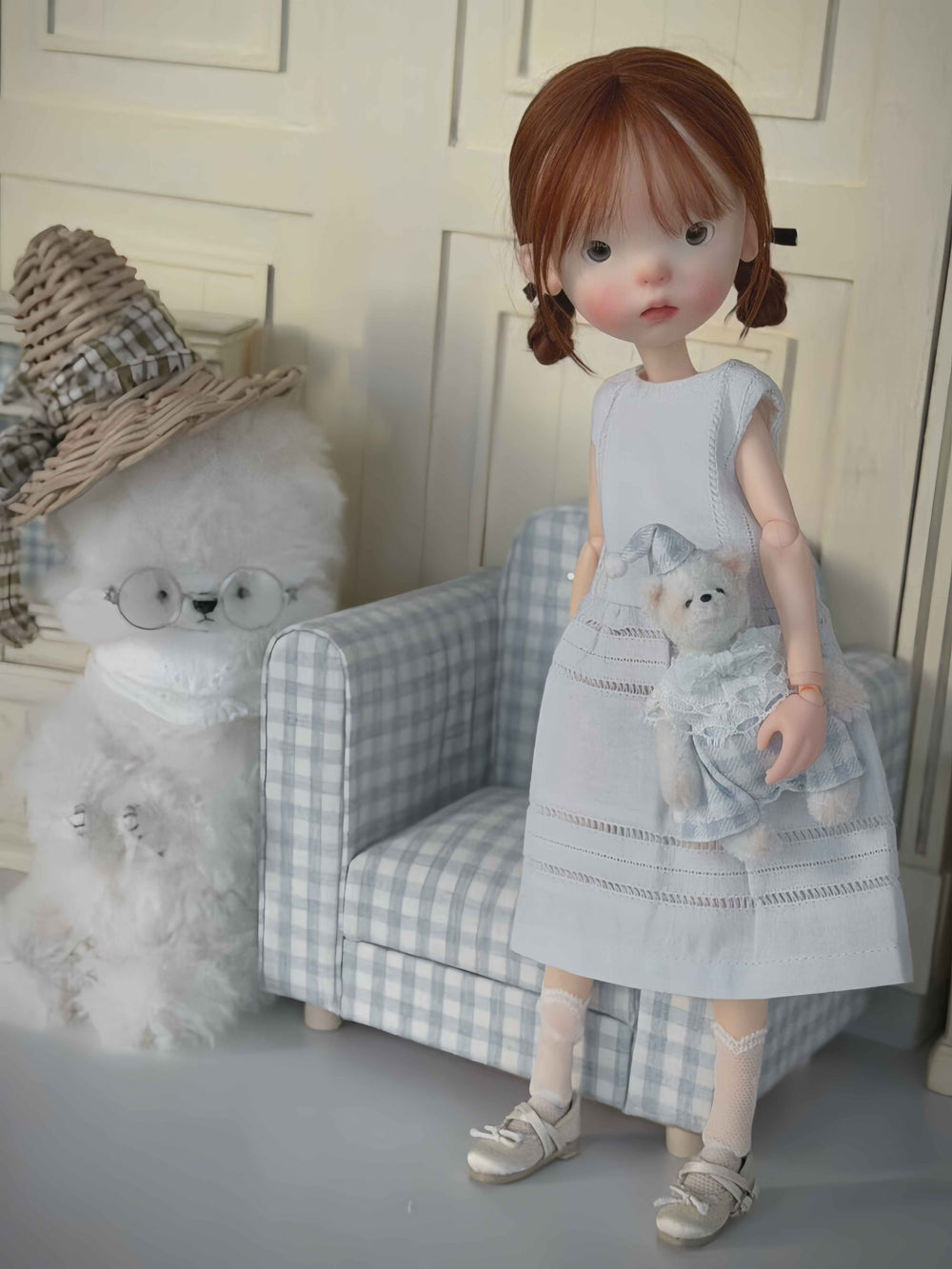 Eyelet Lace Blythe 1/6 BJD Light-carn Dress Set On Doll Display | ToastDoll