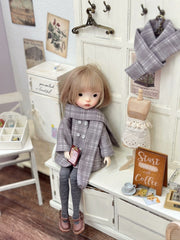 Grey Plaid Blythe 1/6 BJD Outfit Sitting Pose | ToastDoll