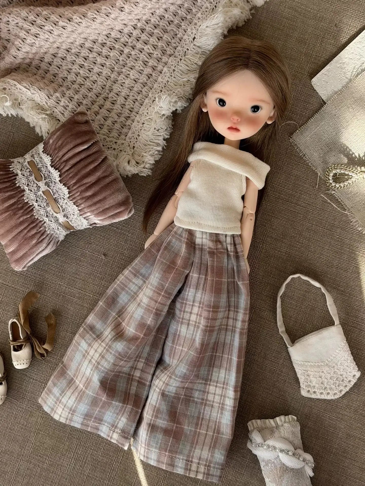 Casual Plaid Blythe 1/6 BJD Set Front View | ToastDoll