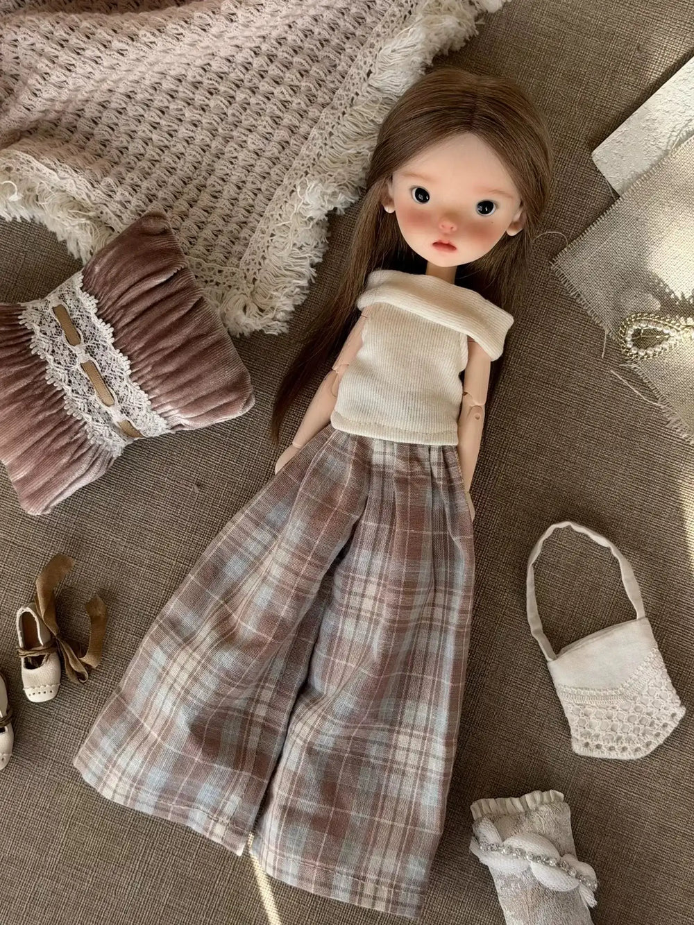 Casual Plaid Blythe 1/6 BJD Set Front View | ToastDoll