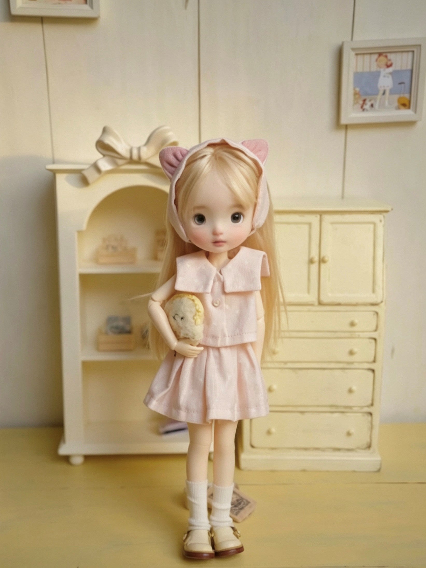 Pink Blue Cat Ear BJD Outfit - Handmade Doll Clothes - ToastDoll
