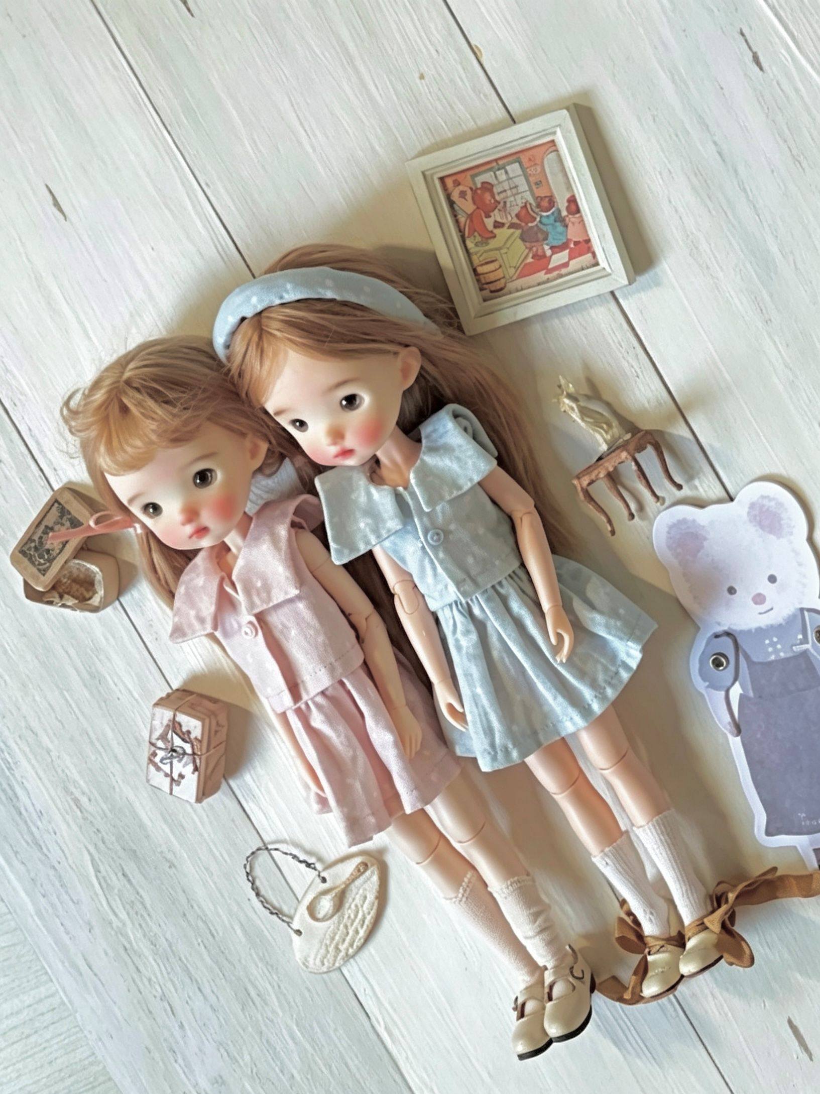 Pink Blue Cat Ear BJD Outfit - Handmade Doll Clothes - ToastDoll