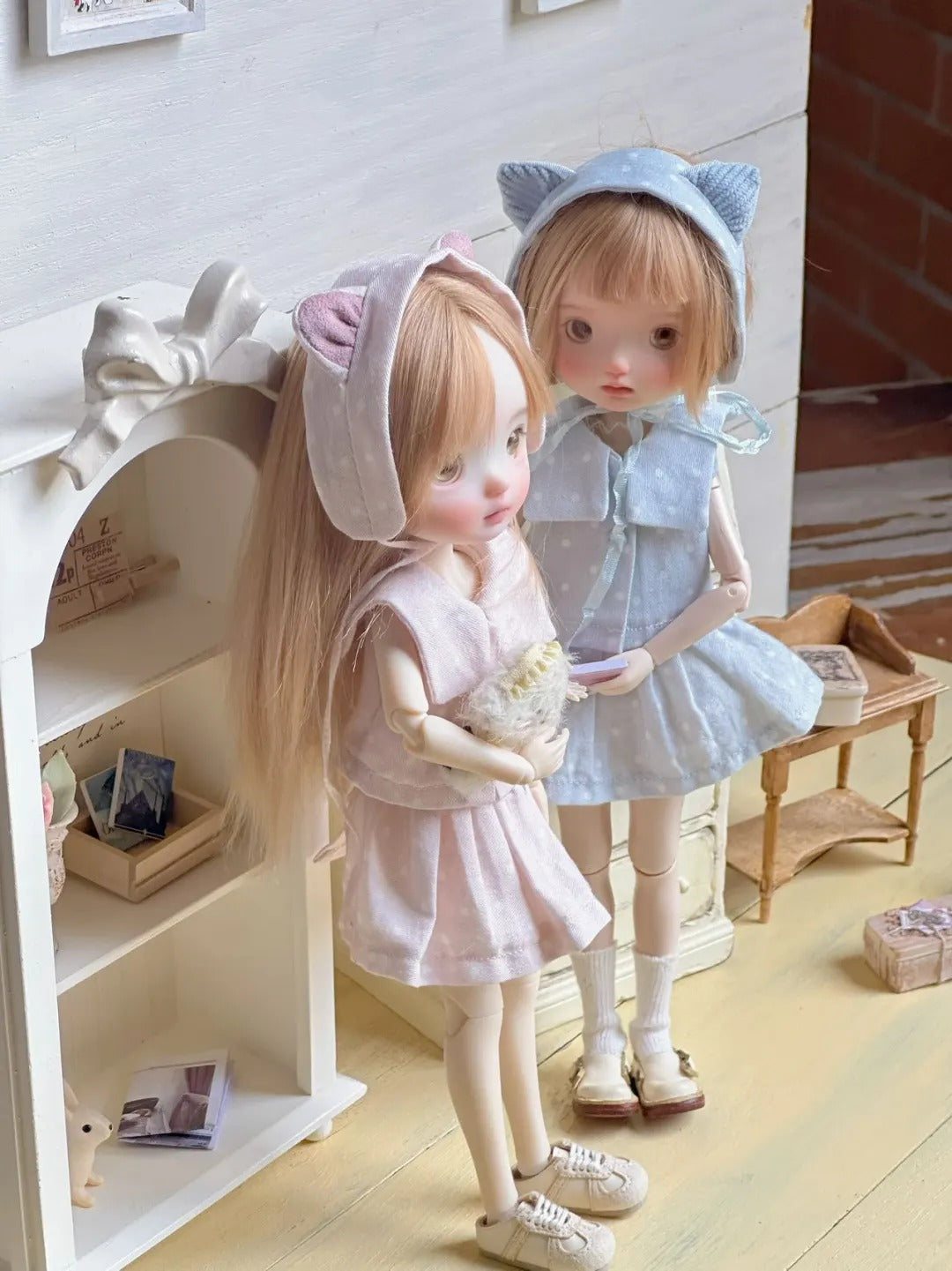 Pink Blue Cat Ear BJD Outfit - Handmade Doll Clothes - ToastDoll