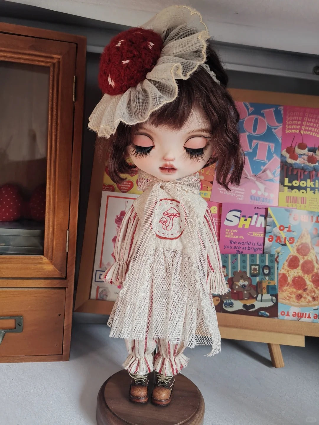 Embroidered Mushroom Blythe BJD Set - Handmade Doll Clothes - ToastDoll