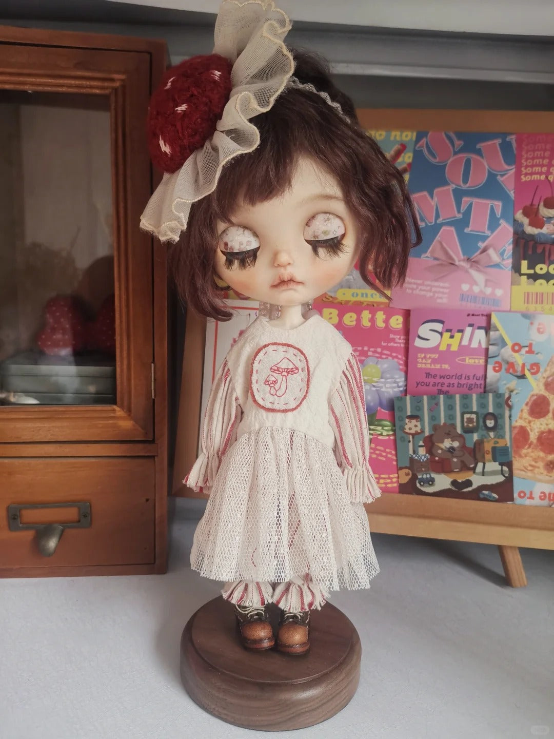 Embroidered Mushroom Blythe BJD Set - Handmade Doll Clothes - ToastDoll