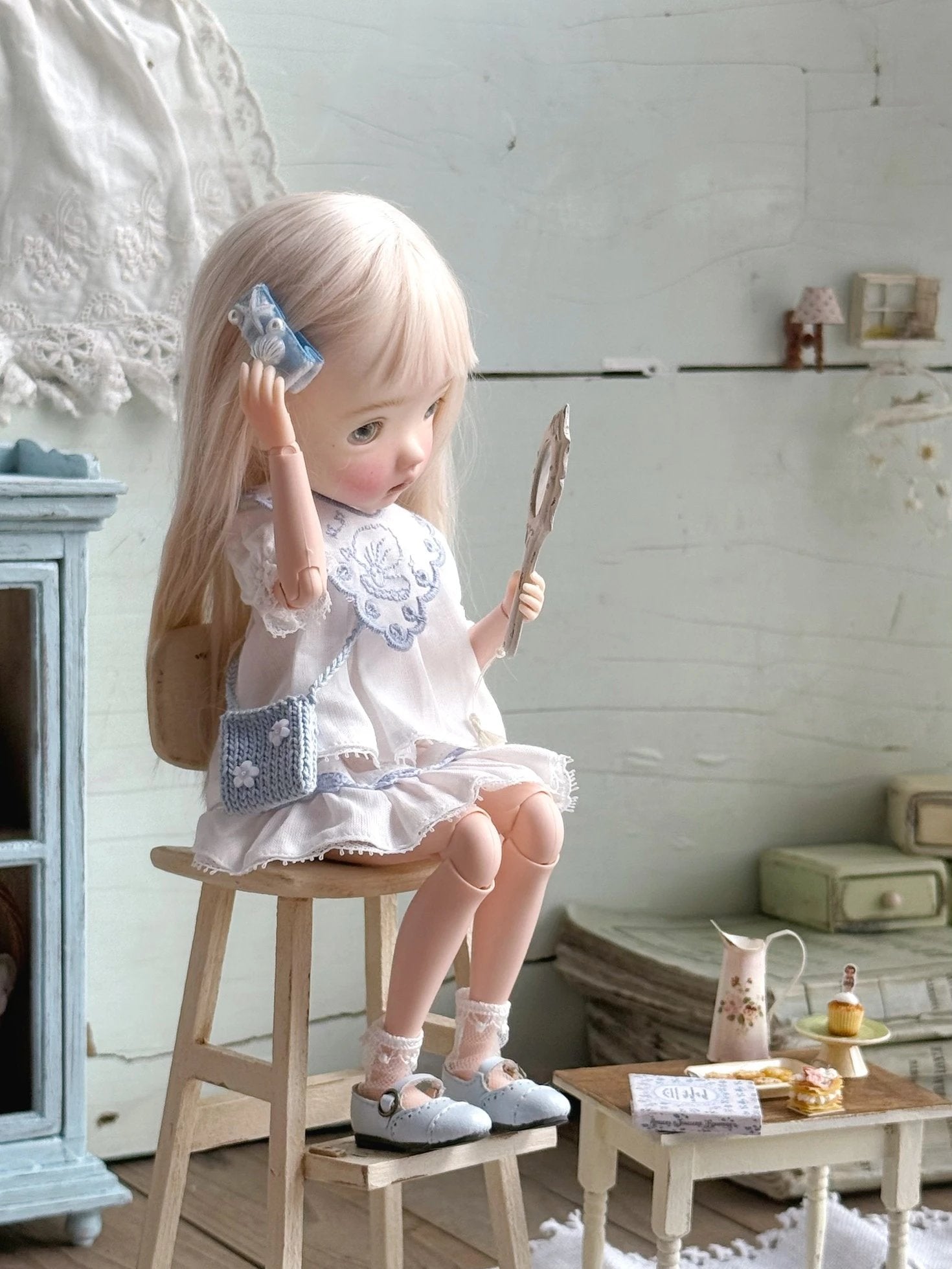 Blue Embroidered Collar  Blythe BJD Set  On Doll Display | ToastDoll