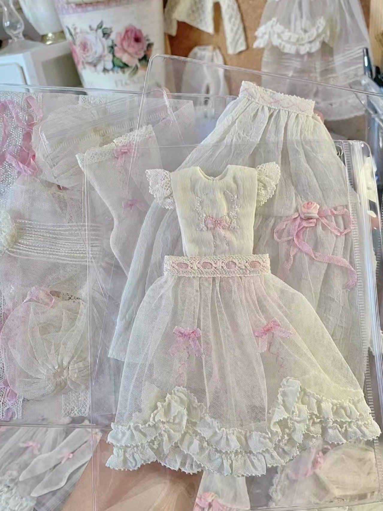 Handmade Outfit for Blythe/Obitsu/Pullip, Lace Embroidered Dress Set