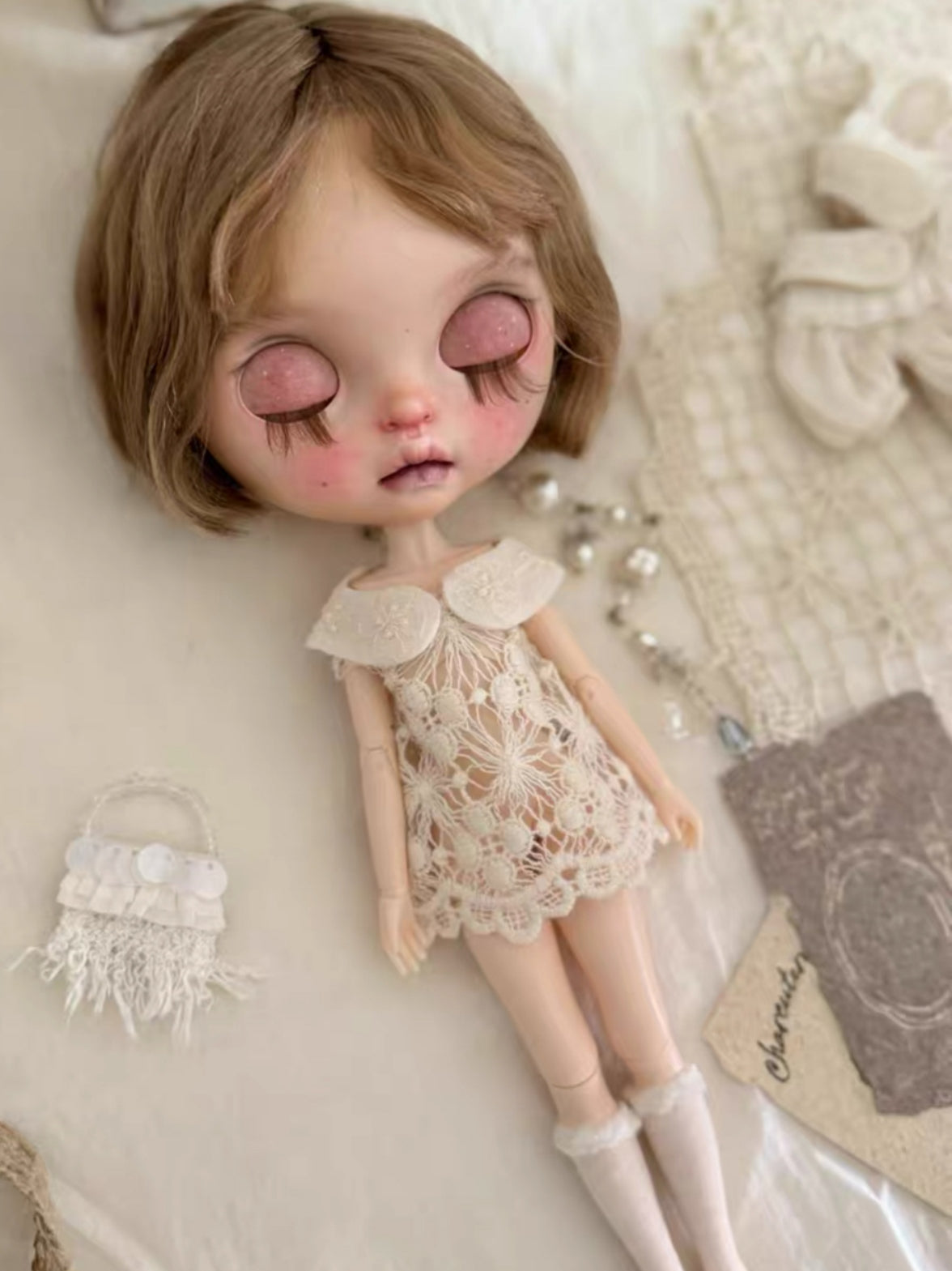 Handmade Outfit for Blythe/Obitsu/Azone, Peter Pan Collar Lace-Knit Mesh Dress
