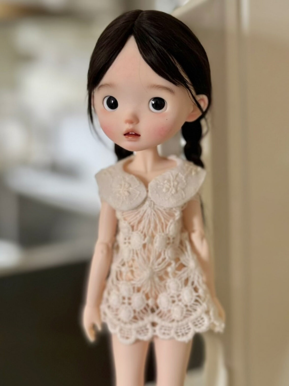 Handmade Outfit for Blythe/Obitsu/Azone, Peter Pan Collar Lace-Knit Mesh Dress
