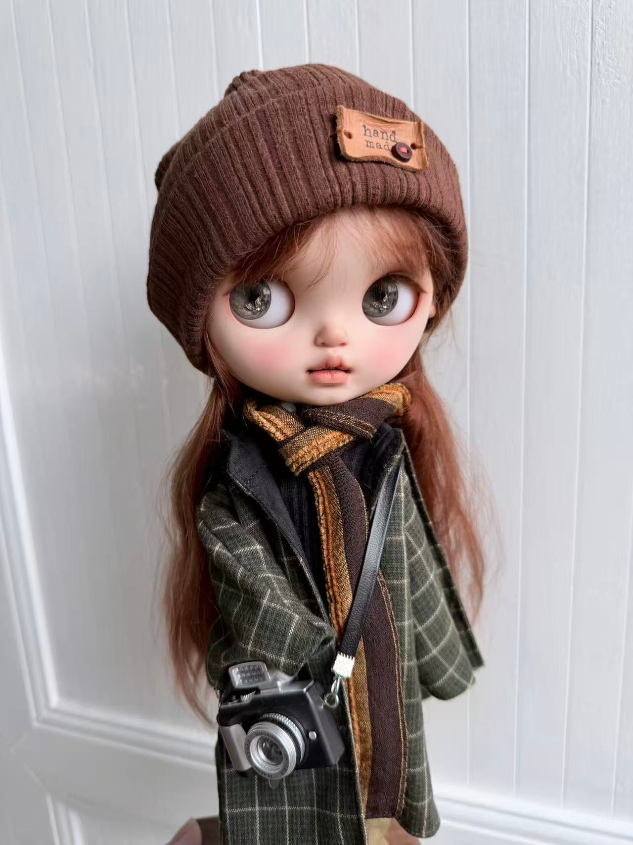 Handmade Outfit for Blythe/Obitsu, Dark Green Plaid Coat Set