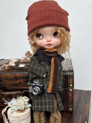 Handmade Outfit for Blythe/Obitsu, Dark Green Plaid Coat Set