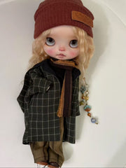 Handmade Outfit for Blythe/Obitsu, Dark Green Plaid Coat Set