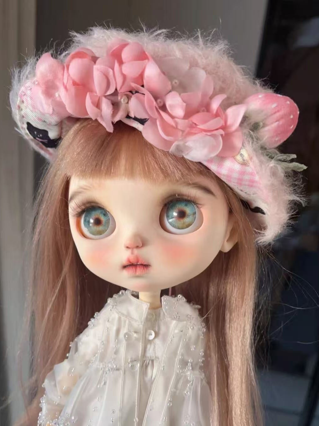 Handmade Blythe/BJD Hat, Pink Embossed Fluffy Hat