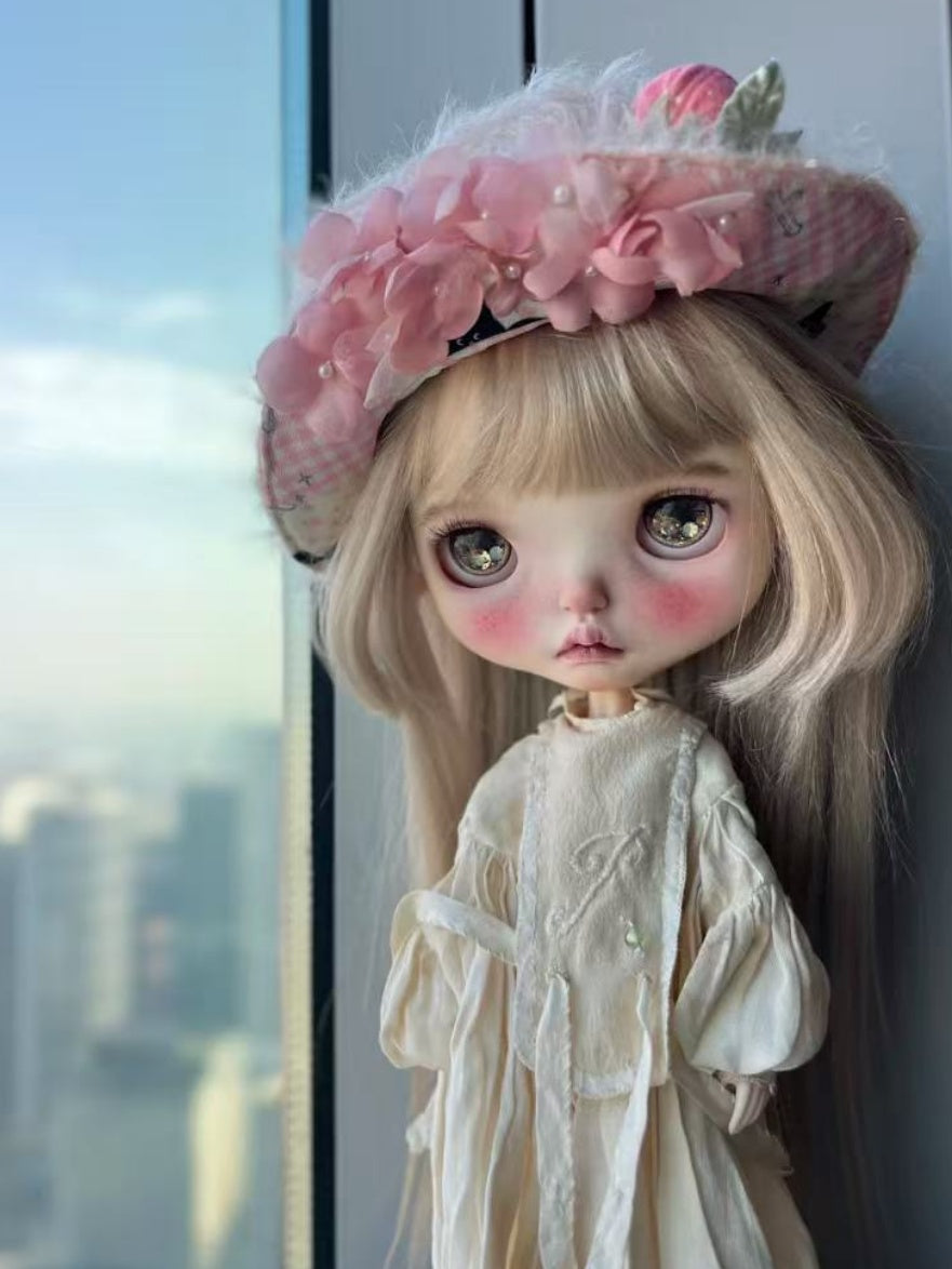 Handmade Blythe/BJD Hat, Pink Embossed Fluffy Hat