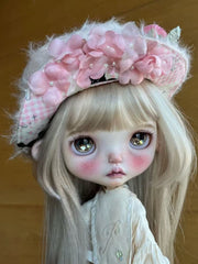 Handmade Blythe/BJD Hat, Pink Embossed Fluffy Hat
