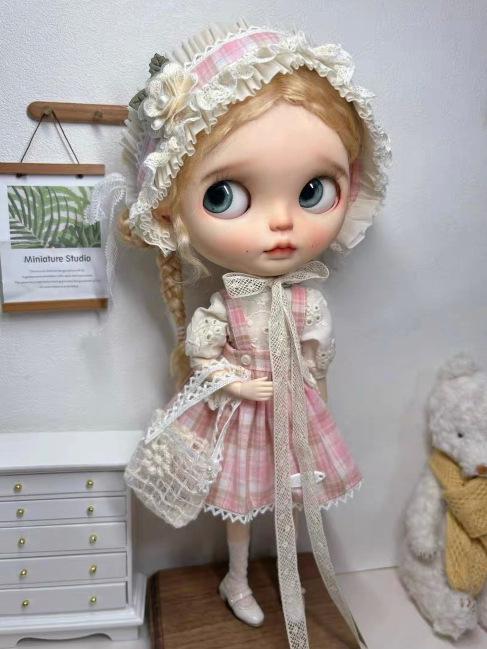 Pink Plaid Blythe Dress Set Front View | ToastDoll