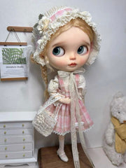 Pink Plaid Blythe Dress Set Front View | ToastDoll