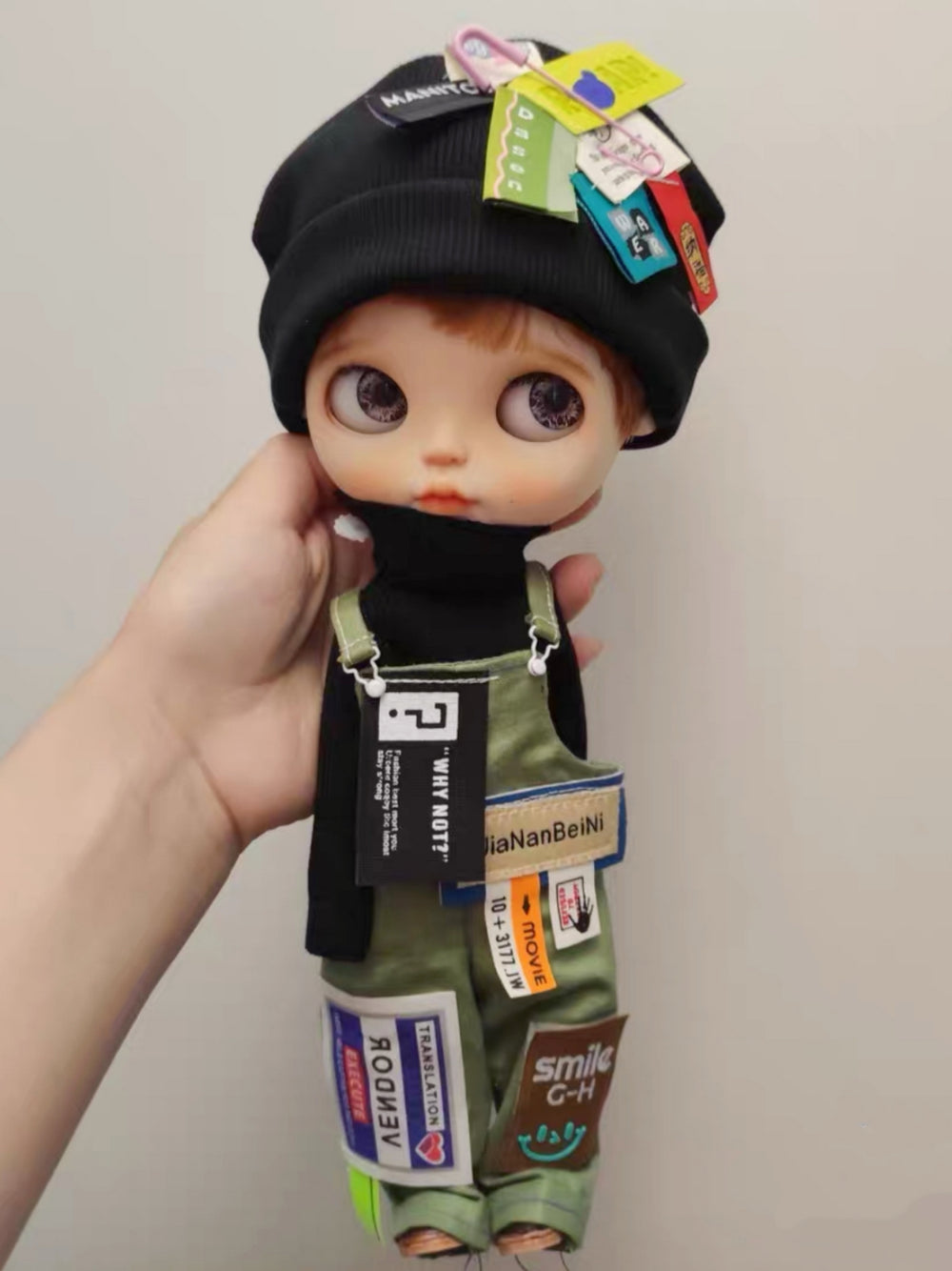 Streetwear Patchwork Overalls Blythe Outfit  On Doll Display | ToastDoll
