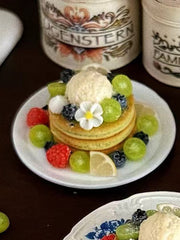Handmade Miniature Props for BJD/Blythe/Obitsu, Green Grape Matcha Pancake (with Plate)
