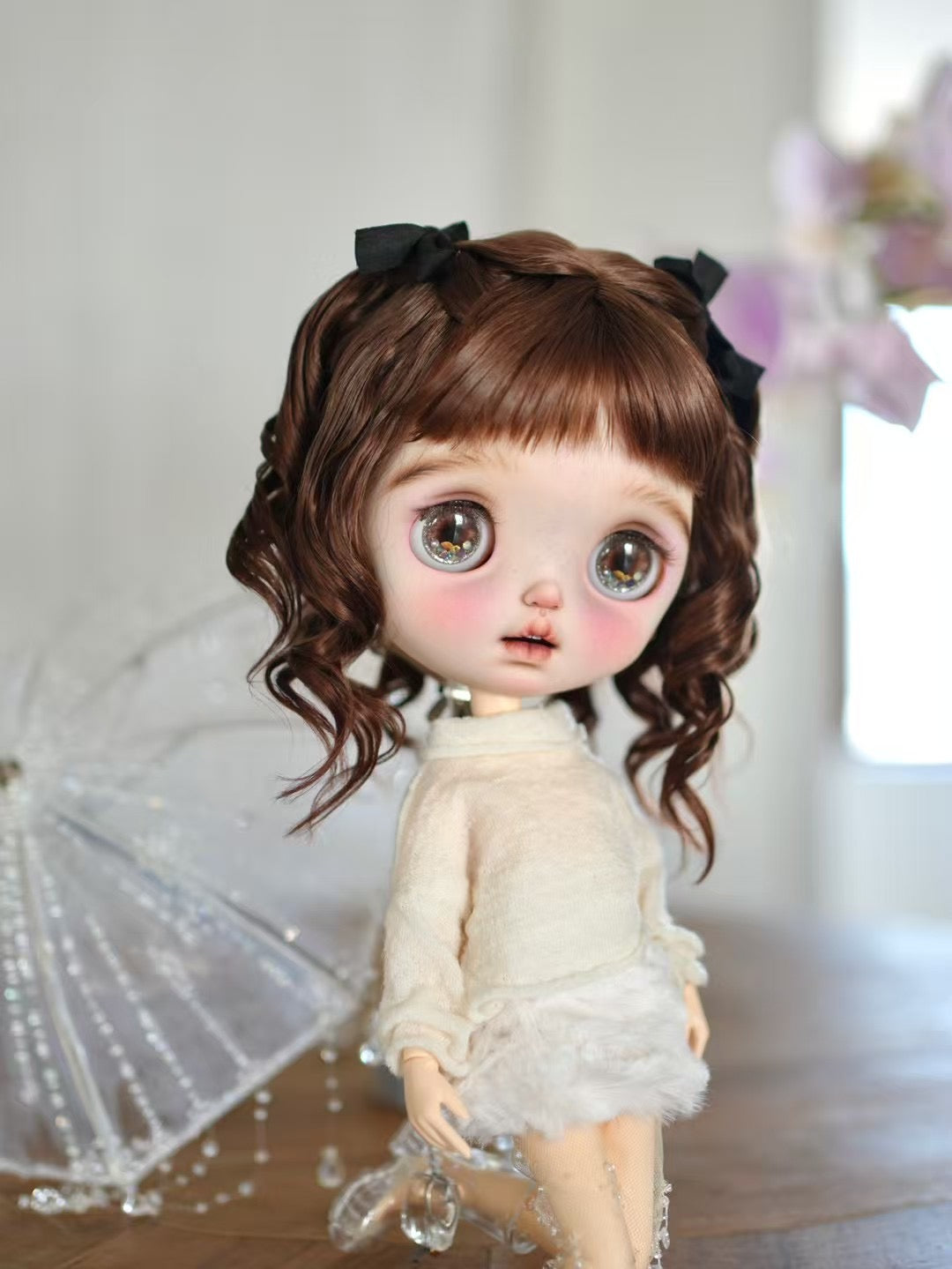Handmade Blythe Wig,  Curly Shrot Hair Pigtails