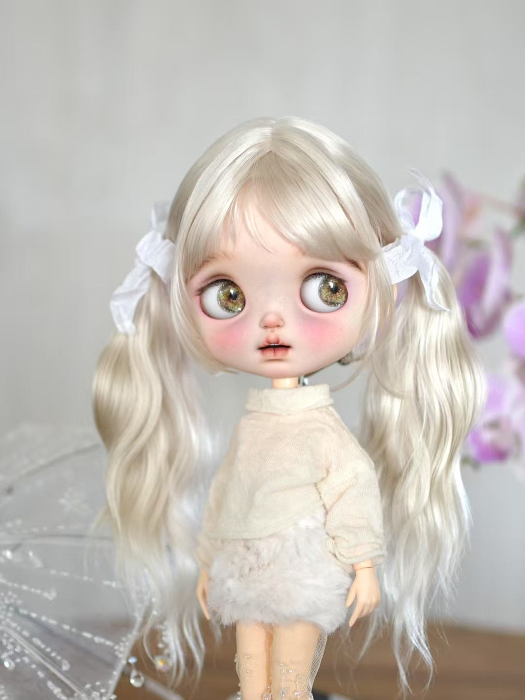 Handmade Blythe Wig,  Ponytails with Bangs