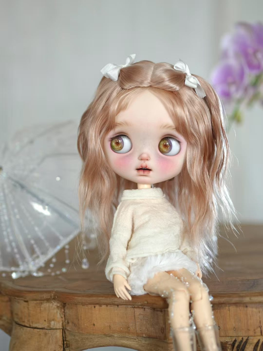 Handmade Blythe Wig, Styled Long Loose Waves