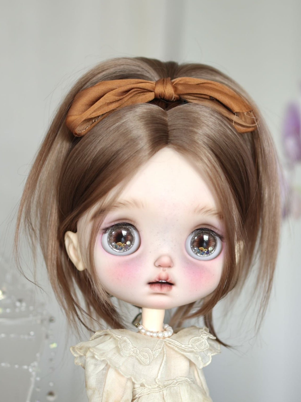 Handmade Blythe Wig,  High Ponytail with Center Part Bangs