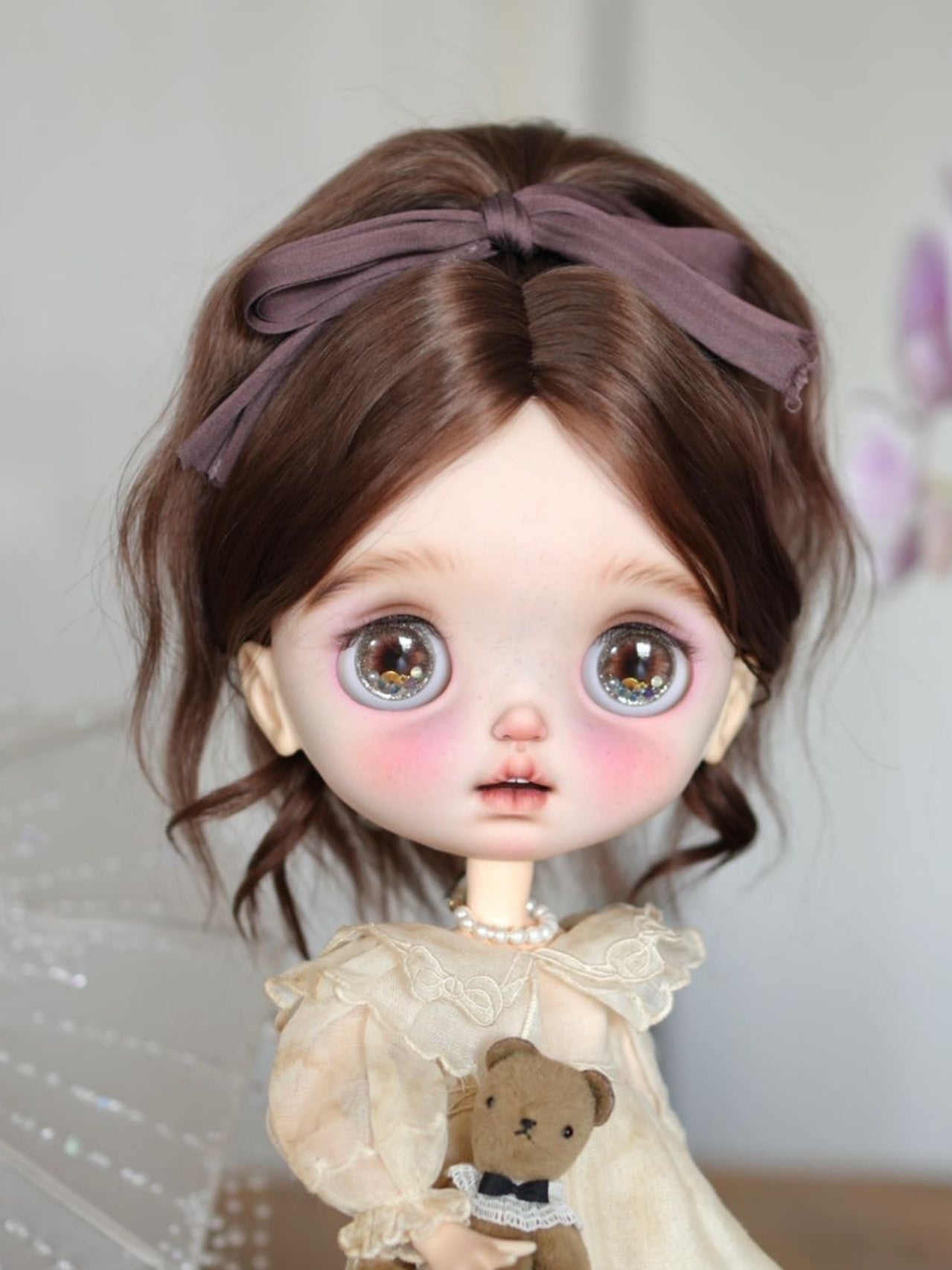 Handmade Blythe Wig,  High Ponytail with Center Part Bangs