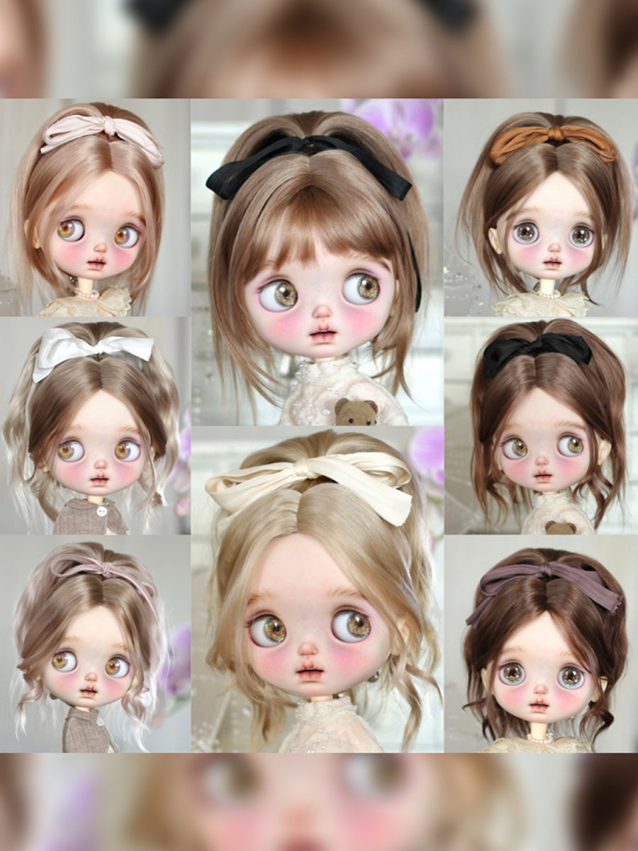 Handmade Blythe Wig,  High Ponytail with Center Part Bangs