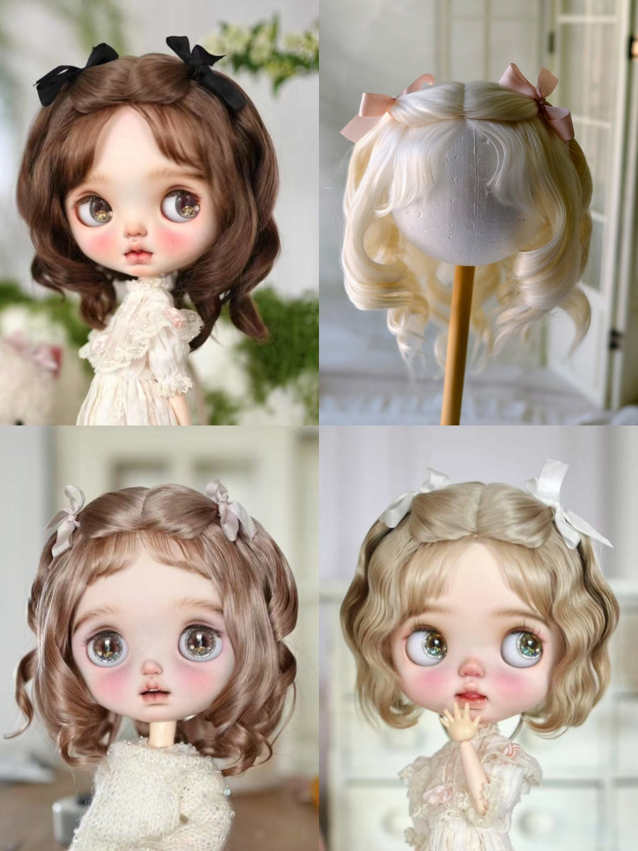 Close-up of Short Curly Hair Handmade Blythe Wigs ToastDoll 