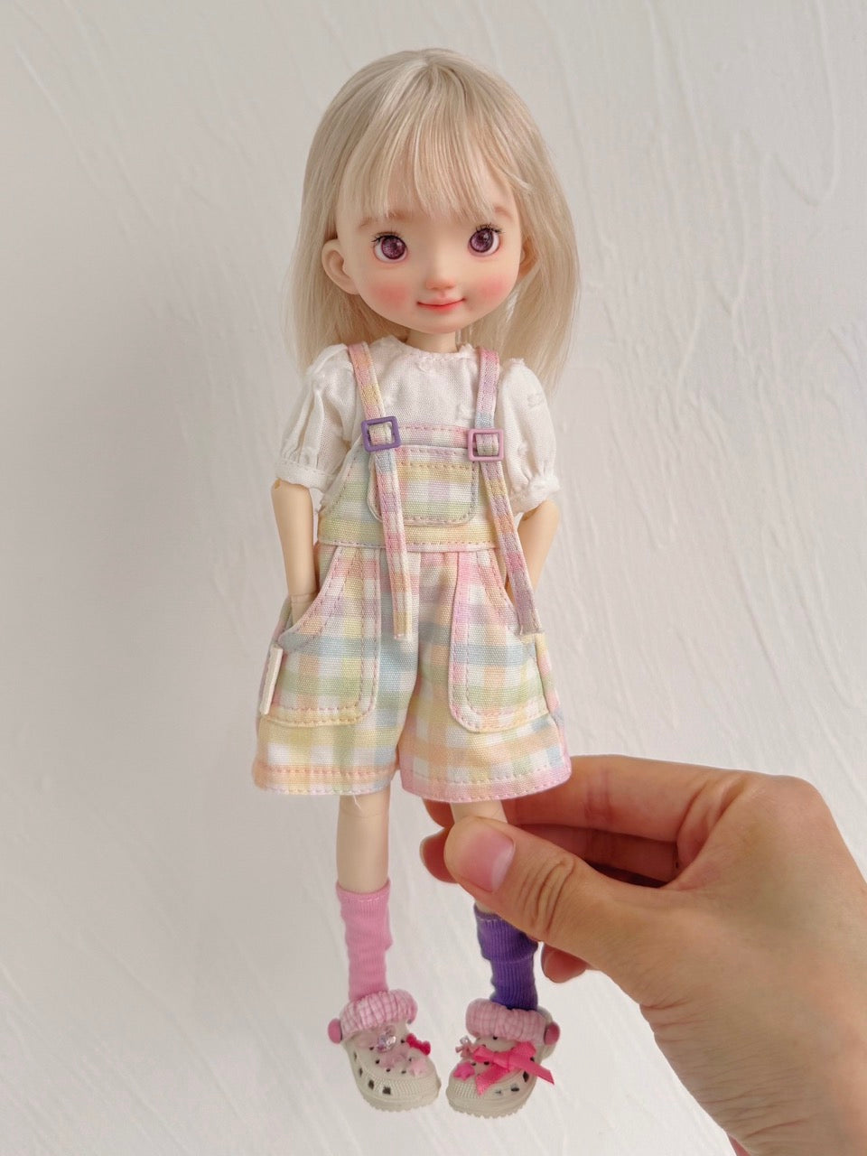Plaid Color Pop Overalls Blythe BJD Set On Doll Display | ToastDoll