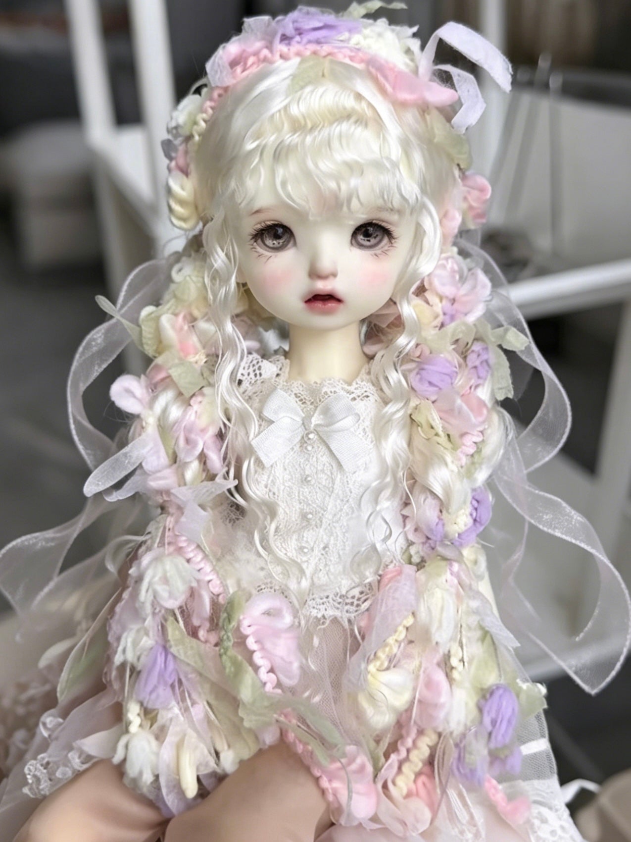 White Braided Fairy Floral BJD Wig | ToastDoll