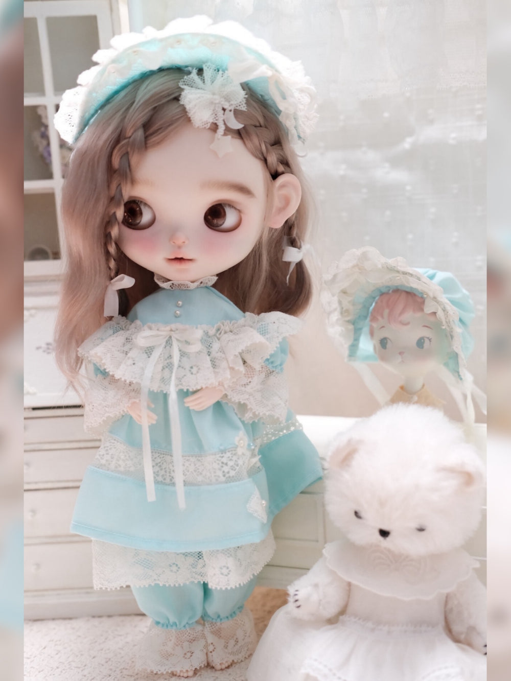 Ethereal Dreamy Lace Blythe Long Mint-Green Outfit | ToastDoll
